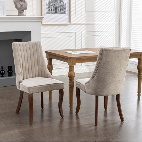 Silla comedor tapizada respaldo alto chenilla beige OKMYHOME (1/5)
