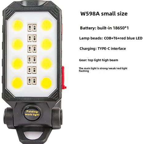 Linterna multifuncional Cross-Border New Cob W599, luz de inspección, linterna recargable por USB con imán e indicador de energía (w598A 1200 mA) (1/5)