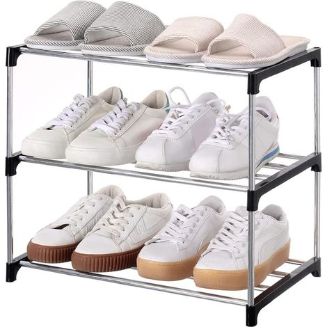 Étagère à chaussures empilable 3 niveaux, rangement compact pour entrée, couloir et placard, gain de place (1/5)