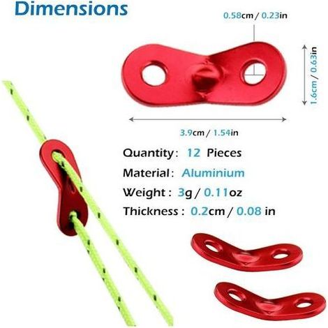 12Pcs Tendeur de Corde Tendeur Camping en Alliage d'Aluminium Crochet Ajusteur de Corde Durable Antidérapant pour Tente Bâche Randonnée Camping