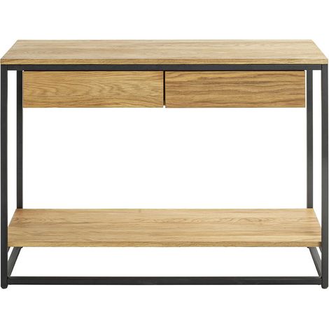 Console, meuble console en bois massif coloris chêne et métal noir -longueur 100 x profondeur 35 x hauteur 75 cm (1/5)