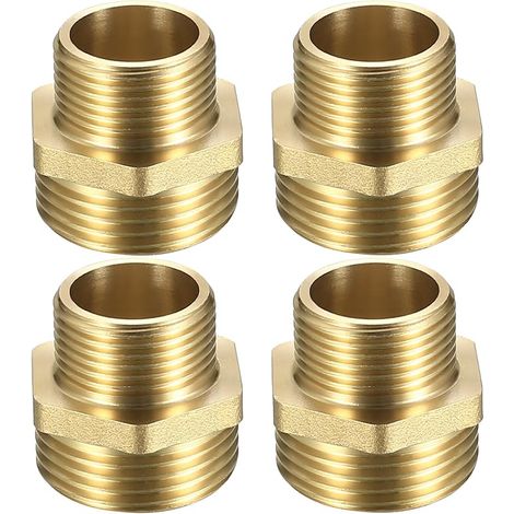4 Pcs Mamelon Laiton Réduit, Raccord Male Male 3/4’’ x 1", Réduction Double Mâle 26/34-20/27, Raccords en Laiton Hexagone, Raccord de Mamelon pour Tuyau Eau (1/5)