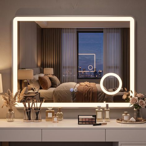 COSTWAY Specchio Bagno da Parete con Luce LED e Lente d'Ingrandimento 3X (1/5)