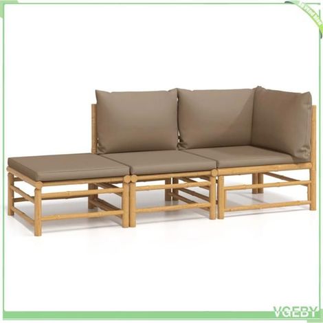 Salon de jardin en bambou - FAFEICY - 3155140 - coussins taupe - modulable 3 pcs - finition huile naturelle (1/5)