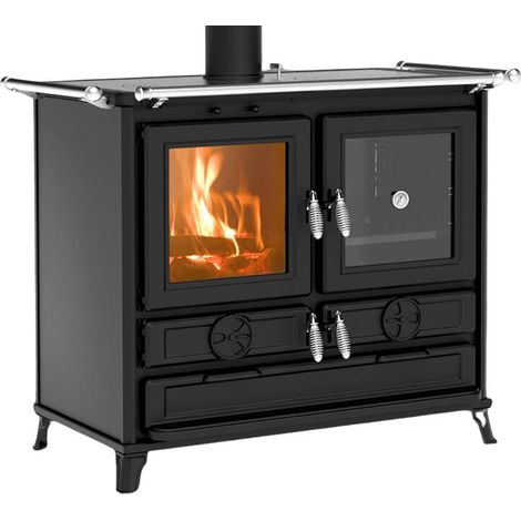 Thermorossi – Cuisinière à bois en fonte 12.1 kW – Foyer en fonte – Capacité four 43 L – Rendement 86.7 % – Pour bûches jusqu'à 45 cm