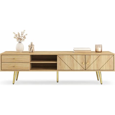 CHICFURN Mobile TV 160 cm in MDF effetto legno con ante scanalate e piedini dorati (1/5)