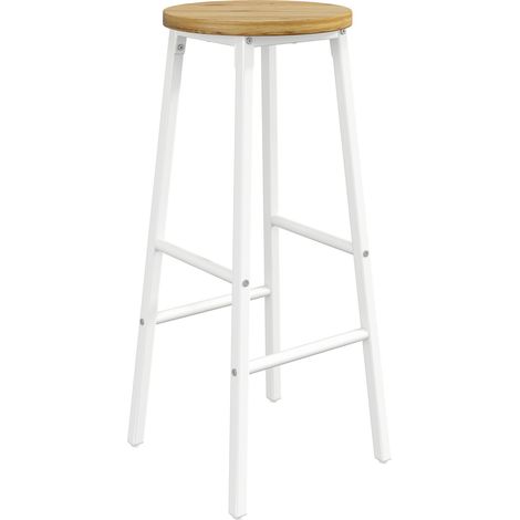 ELVMI 2er-Set Barhocker, Sitze in Holzoptik, Zwei Fußstützen, Verstellbare Füße, Metall und MDF, Weiß (1/5)