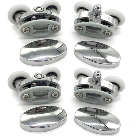 Lot de 4 roulettes de porte de douche - À deux roues - Ovales - En forme de papillon (23mm) (1/3)