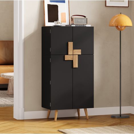 MODFU – Armadio contenitore cucina 60x35x120 cm in MDF con 4 ante, ripiani regolabili, vani portaoggetti e carico 50 kg – Nero (1/5)