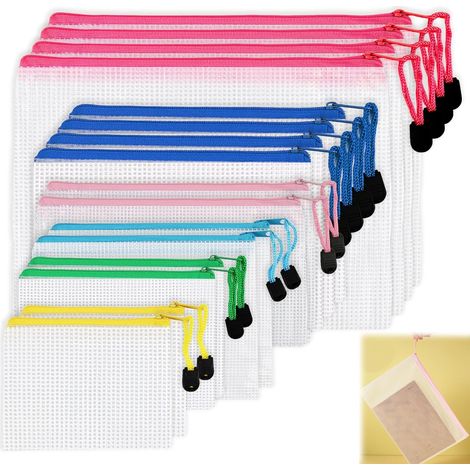 16er-Pack Dokumententaschen mit Reißverschluss (B4-B8) Transparente PVC-Umschläge 5 verschiedene Farben zur Aufbewahrung und zum Transport von Papieren, Quittungen, Schulmaterialien.