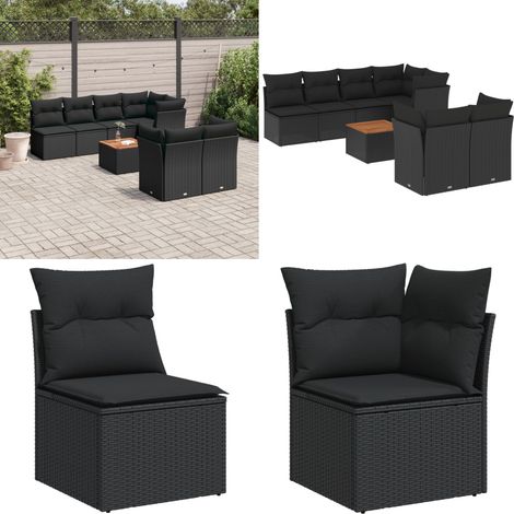 8-tlg. Garten-Sofagarnitur mit Kissen Schwarz Poly Rattan - Gartenmöbel Set - PE-Rattan Möbel - Outdoor Sofa - Esstisch - Lounge Set - Home & Living (1/5)