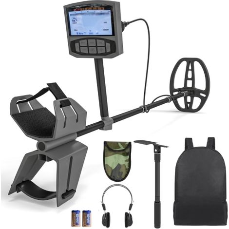 Metal detector per adulti, 5 modalità, localizzatore portatile, con funzione di allarme, a bobina, display LCD, impermeabile IP68, grigio scuro, per uso sul campo. (1/5)
