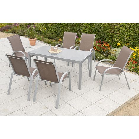 Amalfi Set 7tlg 6 Sessel taupe Tisch 150x90cm