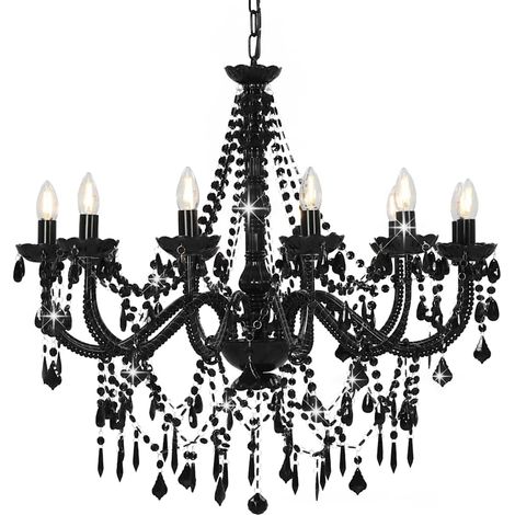 Lustre avec perles Noir 12 ampoules E14 (1/5)