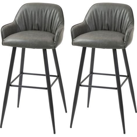 moderne Barhocker mit Fuß- und Rückenlehne, Kunstleder und Stahl, Grau