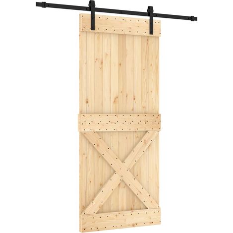 Sliding Door Natural and Black 90 x 210 cm Solid Pine Wood vidaXL (1/5)