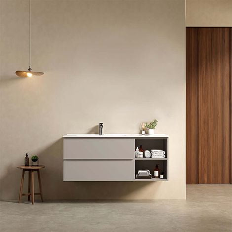 Mobile bagno sospeso 120 cm Grigio Cenere Lavabo a Sinistra in Ceramica Senza Specchio - Fiji Paint Plus (1/4)