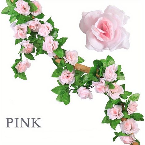 Guirlande de roses artificielles 2 pièces, vignes suspendues de 230 cm pour décoration d'arche de porte de jardin de fête de mariage (rose) (1/5)