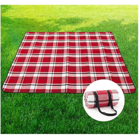 Tapis de pique-nique à carreaux rouges, grande couverture imperméable, couverture polaire pour le camping, la plage et les activités de plein air (2 m x 2 m).