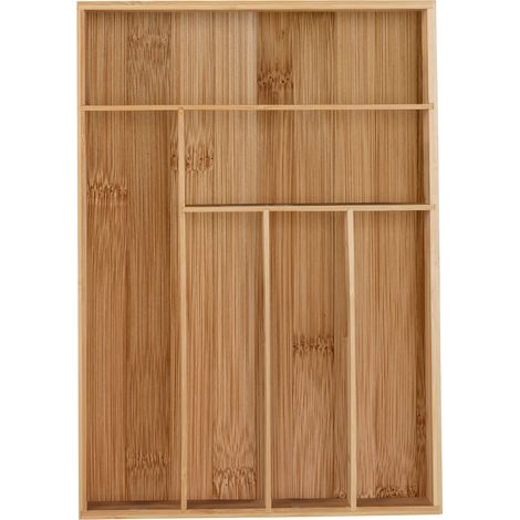 Relaxdays Portaposate da Cassetto in Bambù, 6 Scomparti, Divisore Posate e Utensili da Cucina, 5x30,5x43 cm, naturale