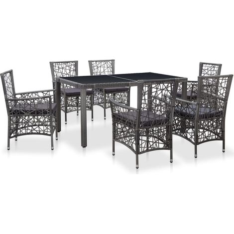 7-tlg. Garten-Essgruppe Poly Rattan Grau