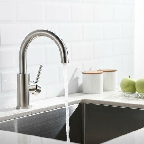 Bathroom Faucet, 360° Rotating Basin Faucet, Basin Mixer with High Spout, Faucet for Bathroom or Small Kitchen, Stainless Steel (1/5)