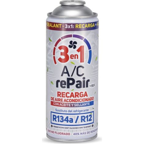 Recarga Aire Acondicionado 3 En 1  Sustituto Ecológico R134a Y R12  Gas Refrigerante + Sellante + Lubricante 200gr