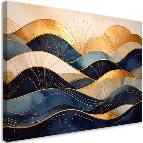 Stampe su Tela, Blu navy e oro strati ondulati - 30x20 (1/2)