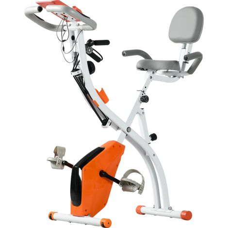 Cyclette Pieghevole Résistance Magnétique 8 Livelli, Capteurs Fréquence Cardiaque, Volano 2,5kg, Arancione