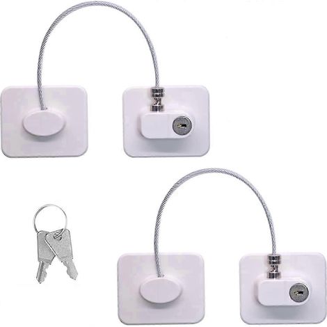 Lot de 2 verrous de sécurité enfant pour fenêtre, sans perçage, en PVC, avec clés, pour portes de réfrigérateur, placards, tiroirs et fours. (1/5)