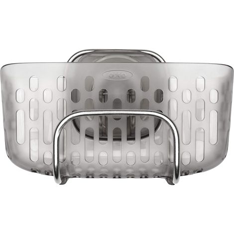 1 Panier évier, ventouse StrongHold, plastique gris, crochet acier inoxydable, rangement cuisine
