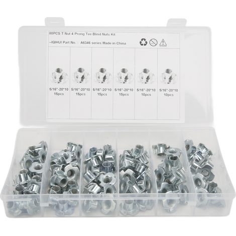 80 Pièces Écrous T Acier Carbone Galvanisé Anti-Corrosion Inoxydable Durable Écrou à Quatre Griffes (1/5)