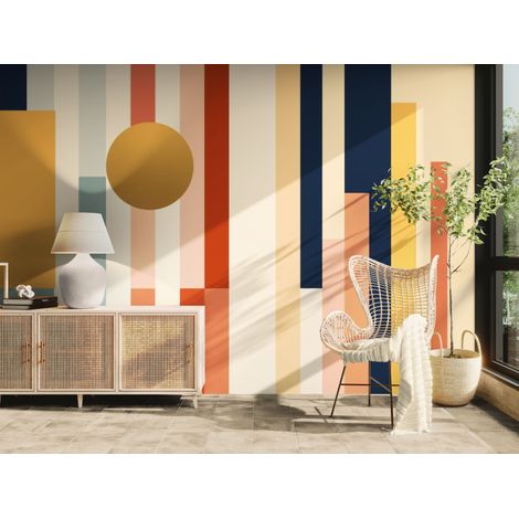 Papier peint géométrique – Motif rétro coloré - 150 x 250 cm (1/2)