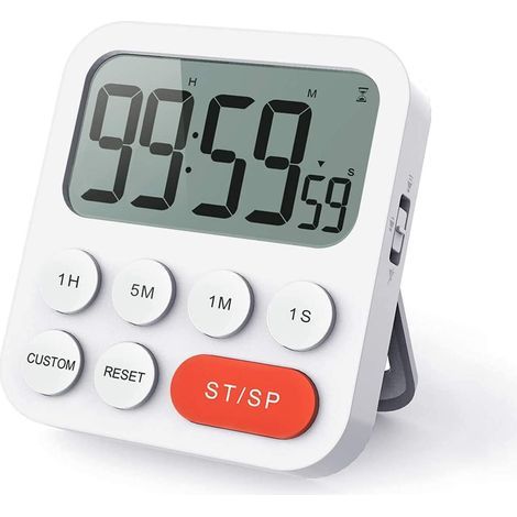 Minuteur de Cuisine, Minuterie Cuisine, Minuteur Digital Chronomètre et Compte à Rebours, 3 Niveaux de Volume pour Examen, Réunion, sans Bruit - Blanc (1/5)