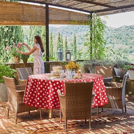Nappe en toile cirée ronde - 120 cm - Rouge - PVC 350 g/m² - table de jardin, table à manger, balcon, fête, mariage, enfants, été, Pâques, printemps (1/2)