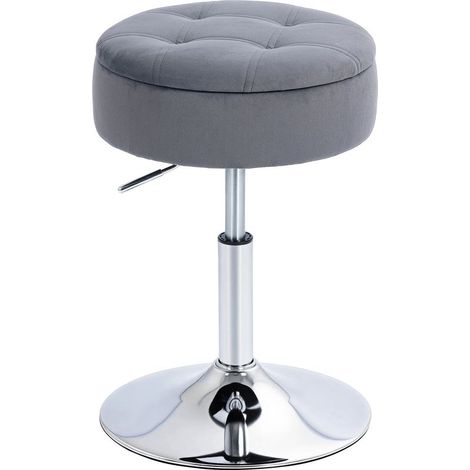 Stool of bar, stool of bistrot with storage, chair of bar pivot, stool of kitchen adjustable in height with coating in velvet, 39 x 39 x 65 cm, gray (1/5)