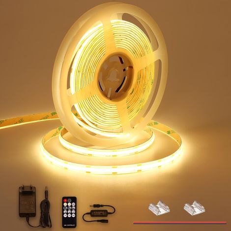 COB LED Strip 5M 2700K Warm White Set Waterproof IP65 480LED/M With dimmer, 12V power supply and remote control. CRI90 Uniform. Flexible, self-adhesive. Ideal bedroom, kitchen (1/5)
