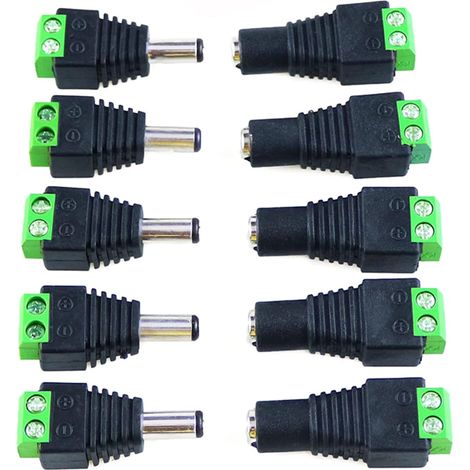 Lot de adaptateurs d'alimentation mâles et femelles - 5,5 mm x 2,1 mm - Pour caméra de vidéosurveillance - Barre LED - Adaptateur Plug Jack ( prises CC femelles, fiches DC) (1/5)