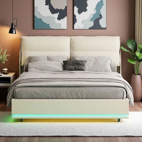 Letto contenitore 140x200 - Tessuto velluto antimacchia - Meccanismo idraulico silenzioso - LED RGB programmabile