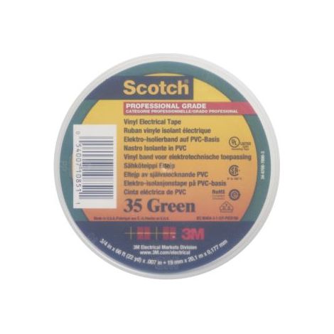 Ruban isolant 3M Scotch 35 en PVC Vert 20m x 19mm x 0.18mm ( Prix pour 1 )