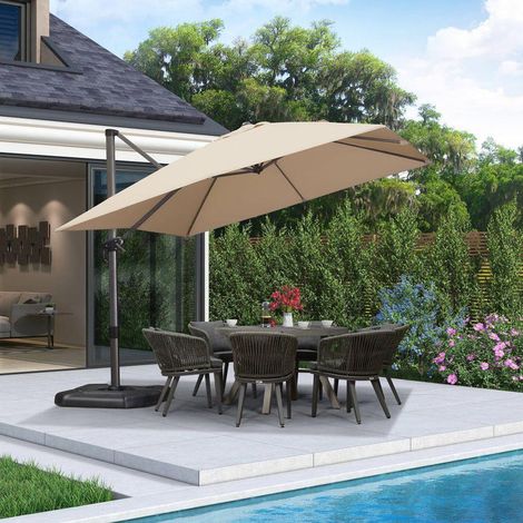 Purple Leaf – Parasol déporté en aluminium 3 × 3 m carré – Tissu polyester 240 g/m² – Protection UV UPF 50+ – Rotation 360° avec manivelle