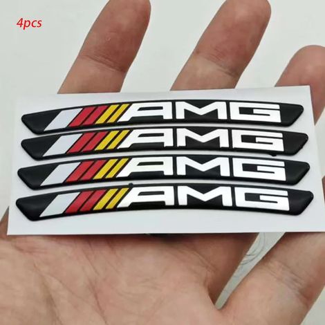 (Noir et jaune) - Lot de 4 autocollants décoratifs en aluminium pour jantes de voiture, compatibles avec les modèles Mercedes-Benz AMG W204, W205, W211, W212, W213, W176 et W124. Accessoires (1/5)