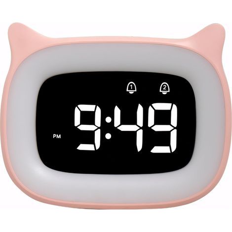 Despertador digital ajustable, función de memoria, luz cálida para el hogar, la oficina y el dormitorio, repetición 12/24h, 5 niveles de brillo con 18 tonos musicales, rosa (1/5)