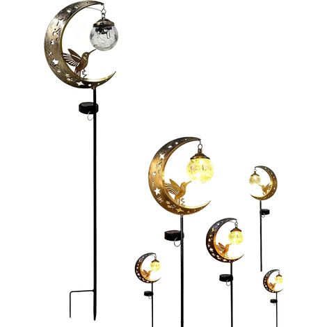 Lampe solaire en forme de croissant de lune avec globe en verre craquelé, lampe solaire d'extérieur en forme de croissant de lune en métal étanche pour terrasse, pelouse, cour, décoration de jardin (1 (1/5)