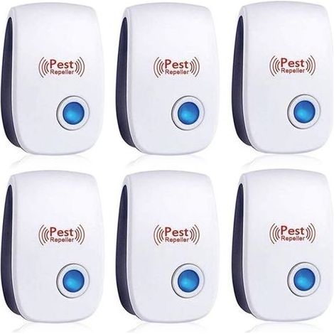 Pair Lot de 6 répulsifs à ultrasons pour insectes, anti-cafards, fourmis, souris, punaises, rats, rongeurs, moustiques, araignées, pour la maison, le bureau, l'entrepôt et l'hôtel (1/4)
