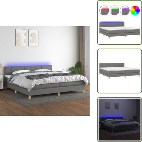 Sommier à lattes de lit et matelas et LED Gris foncé 200x200 cm - Sommier Tapissier - Lit Plateforme - Lit Avec Led - Matelas À Ressorts Ensachés - Têtière Ajustable (1/5)