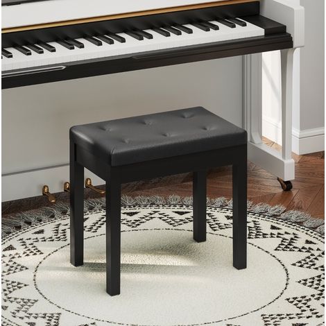 Banquette de piano avec rangement en simili cuir noir 55 x 34 x 50 cm (1/5)