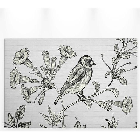 Tableau oiseau & fleur pour salle de bain | Tableau animaux idéal pour déco salon | Tableau moderne noir & blanc pour couloir - 0,9 x 0,6 m (1/5)