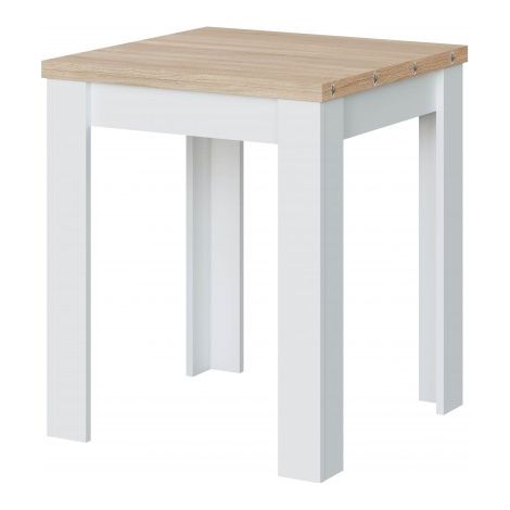 Ausziehbarer Tisch Newark, Klappbarer Esstisch mit Buchöffnung, Klappbarer Hilfstisch, cm 67x67/135h79, Weiß und Eiche (1/6)