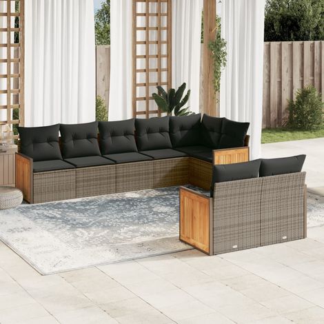 Set de sofás de jardín 8 pzas y cojines ratán sintético gris vidaXL (1/5)